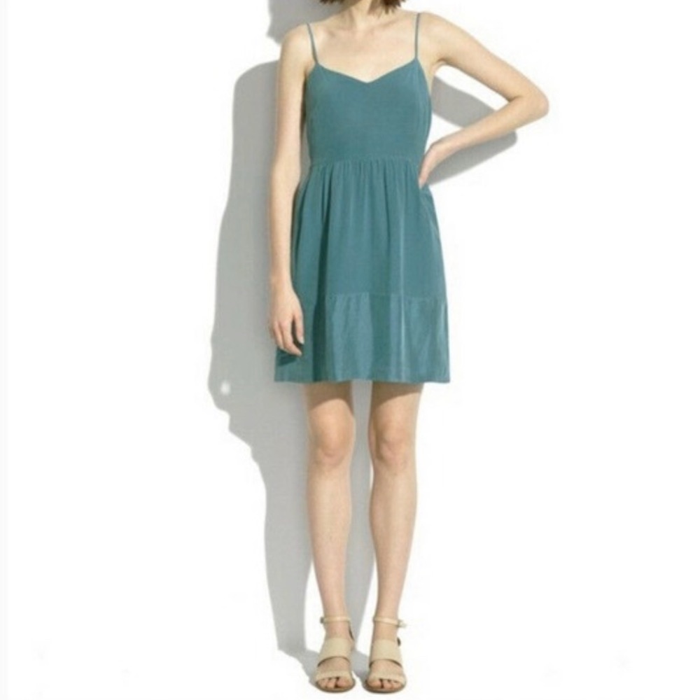 MADEWELL Silk Cami Dress, Teal Blue